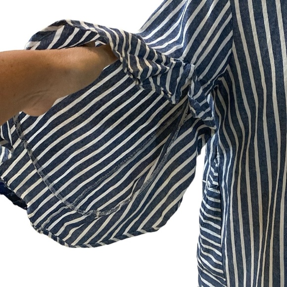 Given Kale Dress Size M Cotton Blue/White Print Button Down V-Neck Tunic Stripe - Picture 4 of 10